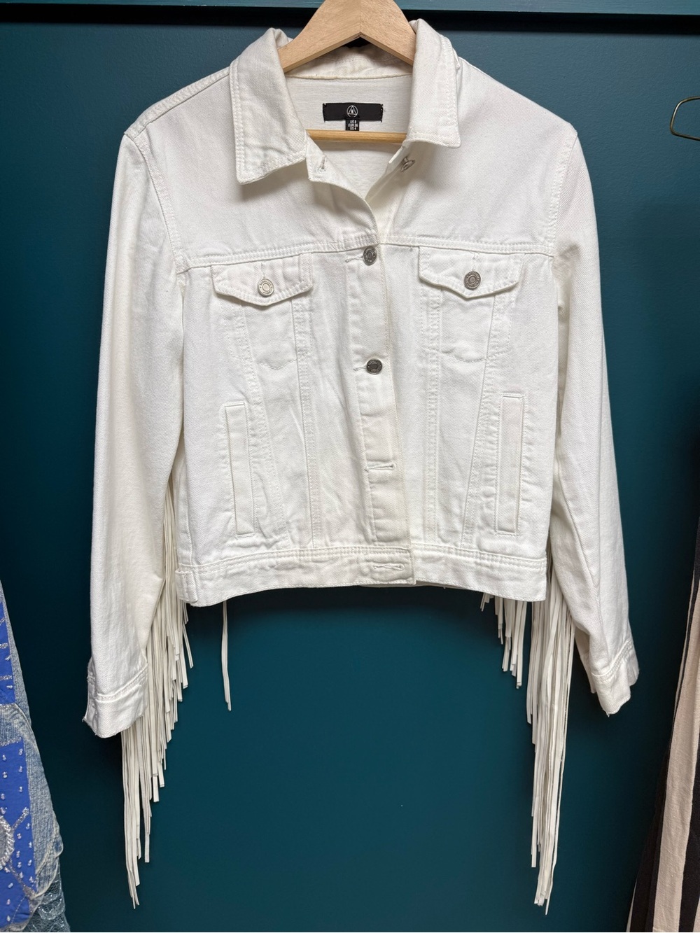 Missguided Fringe Trim White Denim Jacket - Women’s Casual Shacket
